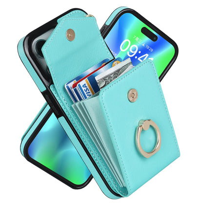 ELECTROPRIME For iPhone 15 Ring Holder RFID Card Slot Phone Case(Mint Green)