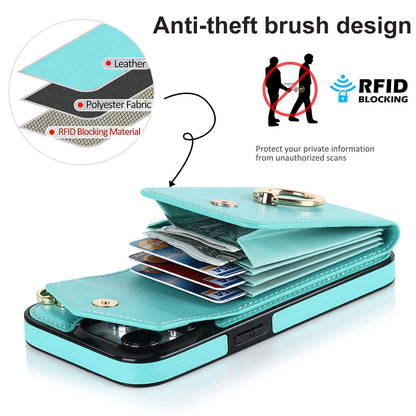 ELECTROPRIME For iPhone 15 Ring Holder RFID Card Slot Phone Case(Mint Green)