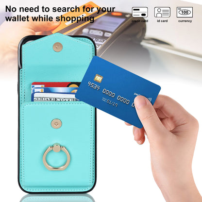 ELECTROPRIME For iPhone 15 Ring Holder RFID Card Slot Phone Case(Mint Green)