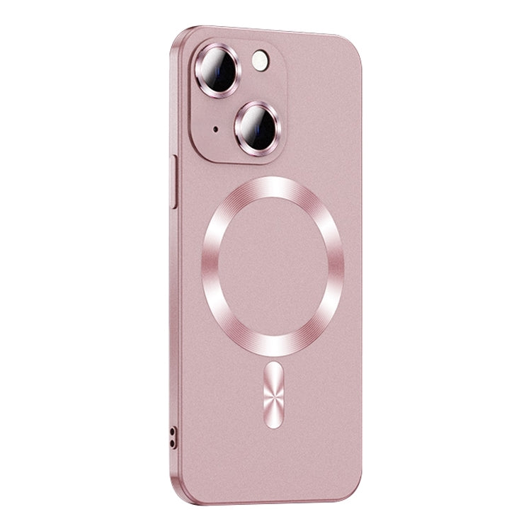 ELECTROPRIME For iPhone 15 Liquid Lens Protector Magsafe Phone Case(Gold Pink)