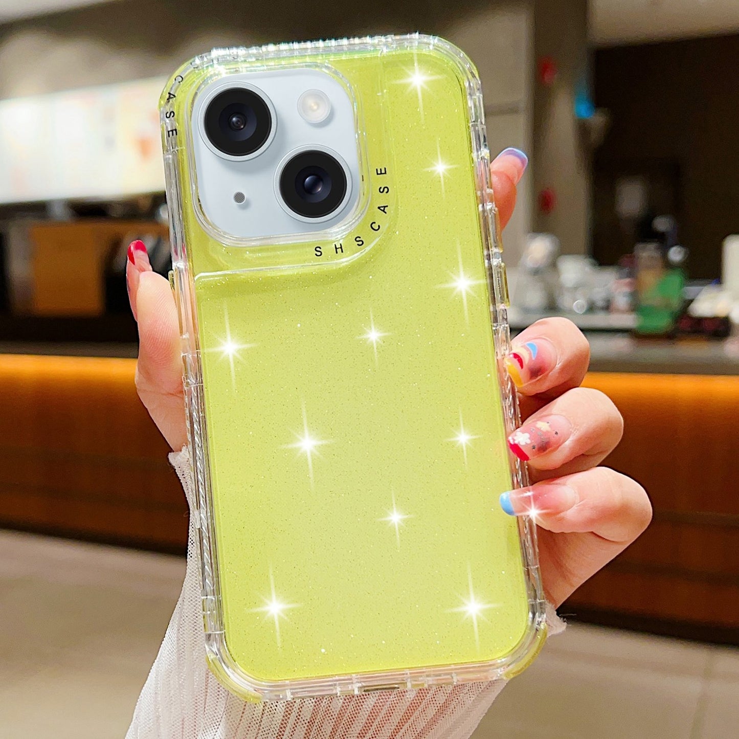 ELECTROPRIME For iPhone 15 Glitter Powder 3-in-1 TPU + PC Phone Case(Yellow)
