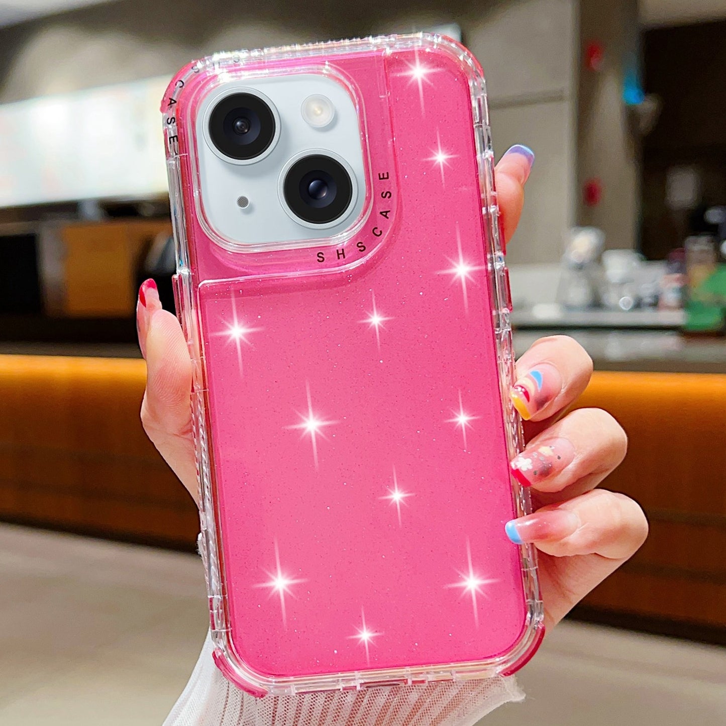ELECTROPRIME For iPhone 15 Glitter Powder 3-in-1 TPU + PC Phone Case(Rose Red)