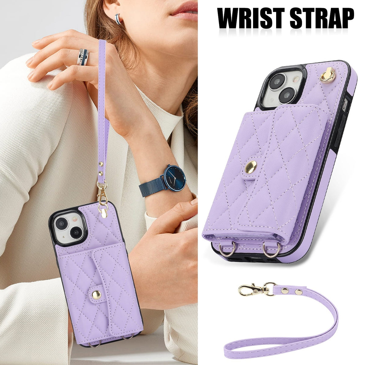 ELECTROPRIME For iPhone 15 Plus Crossbody Rhombic Horizontal Wallet Leather Phone Case(Purple)