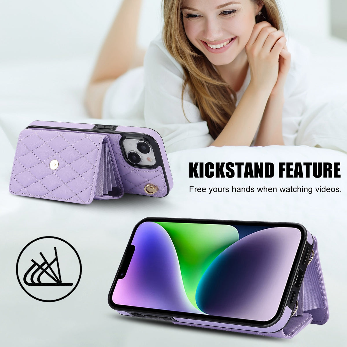 ELECTROPRIME For iPhone 15 Plus Crossbody Rhombic Horizontal Wallet Leather Phone Case(Purple)