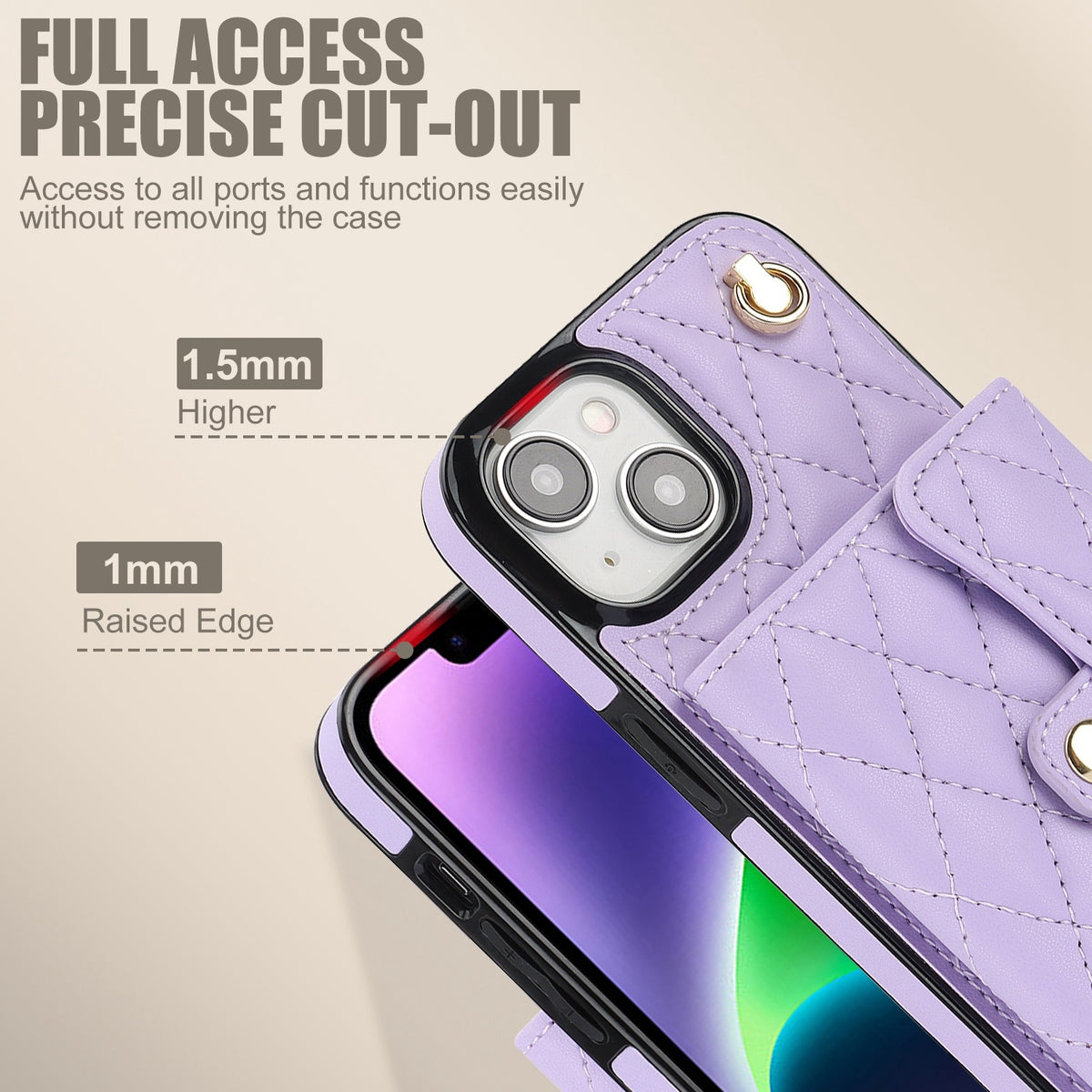 ELECTROPRIME For iPhone 15 Plus Crossbody Rhombic Horizontal Wallet Leather Phone Case(Purple)