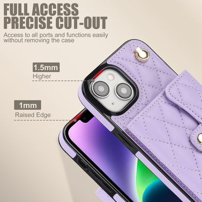 ELECTROPRIME For iPhone 15 Plus Crossbody Rhombic Horizontal Wallet Leather Phone Case(Purple)