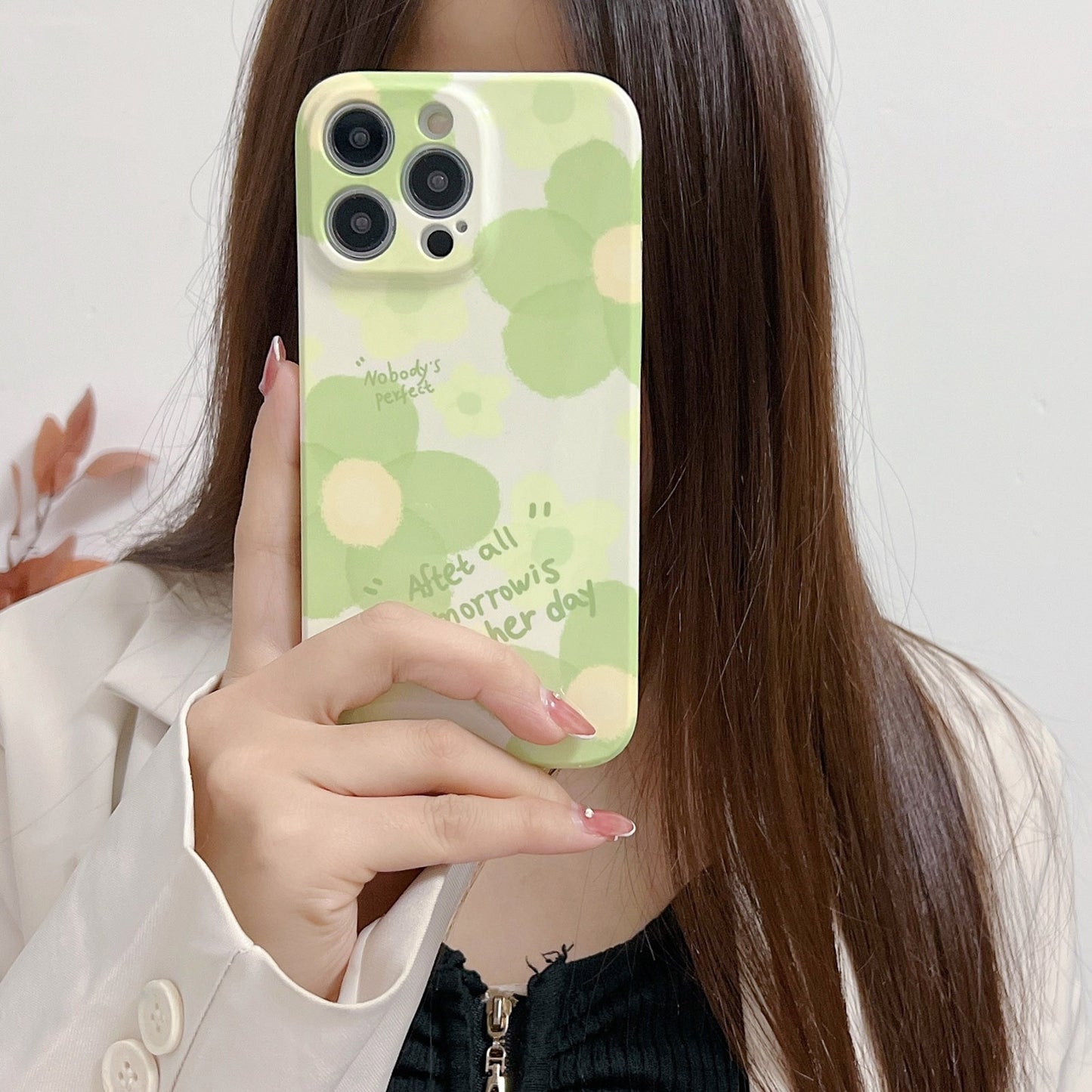 ELECTROPRIME For iPhone 15 PC Phone Case(Green Flower)
