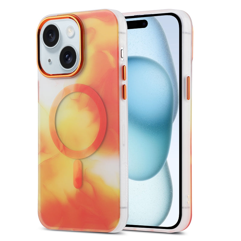 ELECTROPRIME For iPhone 15 MagSafe Magnetic Ink Phone Case(Orange Yellow)