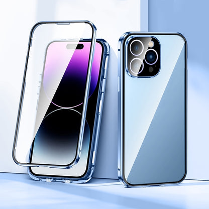 ELECTROPRIME For iPhone 15 Plus Magnetic Double-buckle HD Tempered Glass Phone Case(Blue)