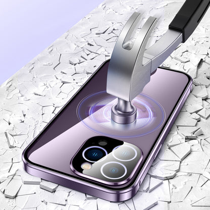 ELECTROPRIME For iPhone 15 Plus Magnetic Double-buckle HD Tempered Glass Phone Case(Blue)