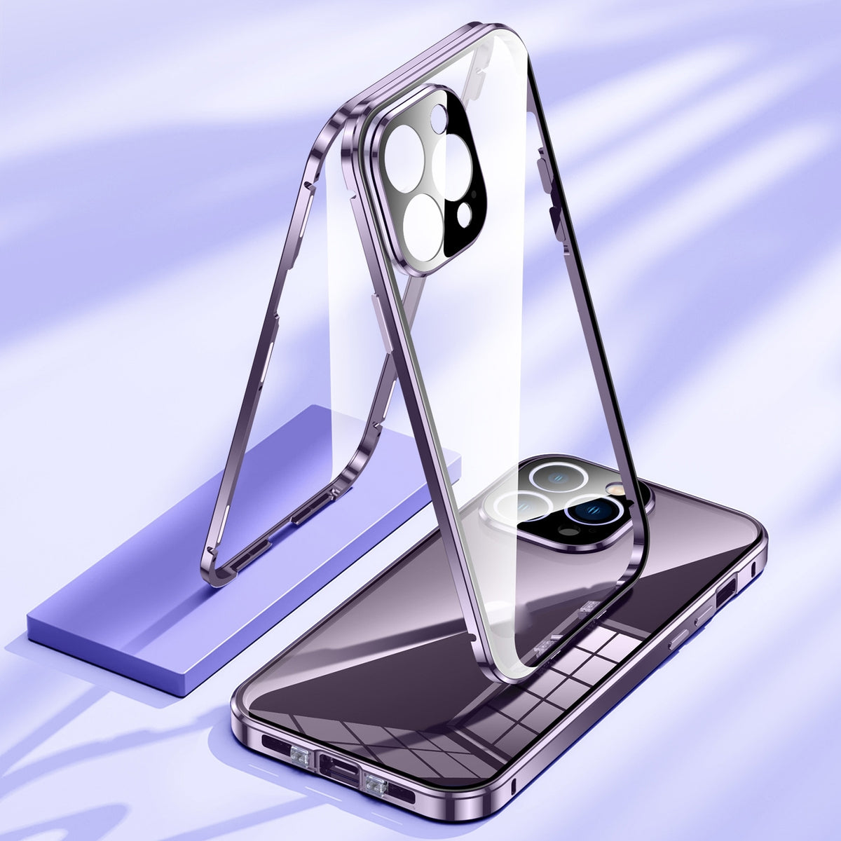 ELECTROPRIME For iPhone 15 Plus Magnetic Double-buckle HD Tempered Glass Phone Case(Blue)
