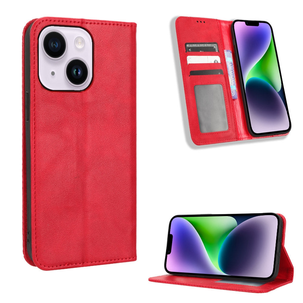 ELECTROPRIME For iPhone 15 Magnetic Buckle Retro Texture Leather Phone Case(Red)