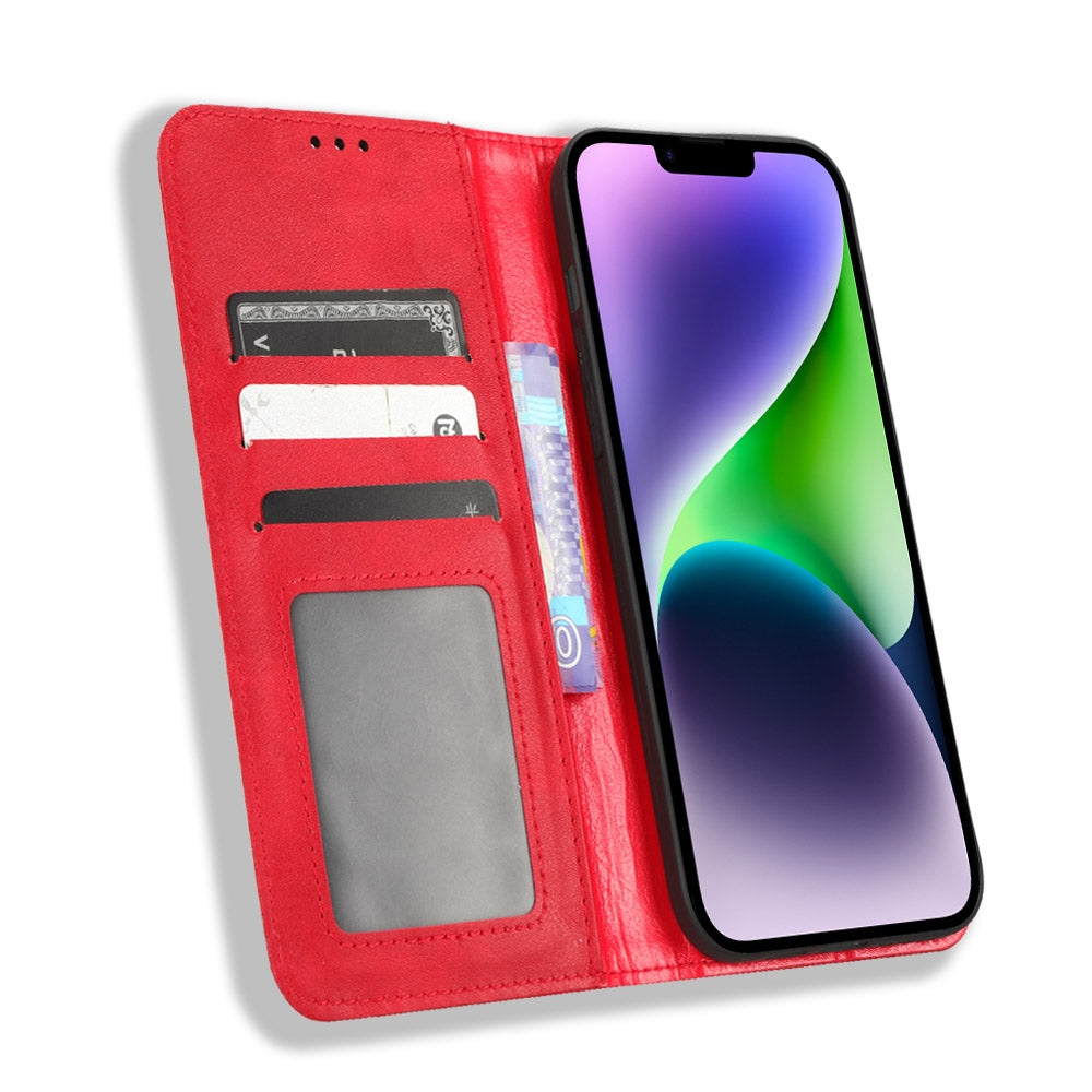 ELECTROPRIME For iPhone 15 Magnetic Buckle Retro Texture Leather Phone Case(Red)