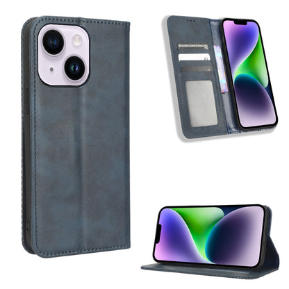 ELECTROPRIME For iPhone 15 Magnetic Buckle Retro Texture Leather Phone Case(Blue)