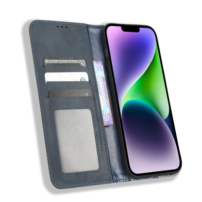 ELECTROPRIME For iPhone 15 Magnetic Buckle Retro Texture Leather Phone Case(Blue)
