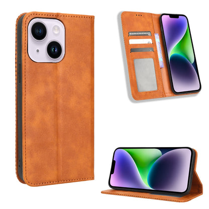 ELECTROPRIME For iPhone 15 Magnetic Buckle Retro Texture Leather Phone Case(Brown)