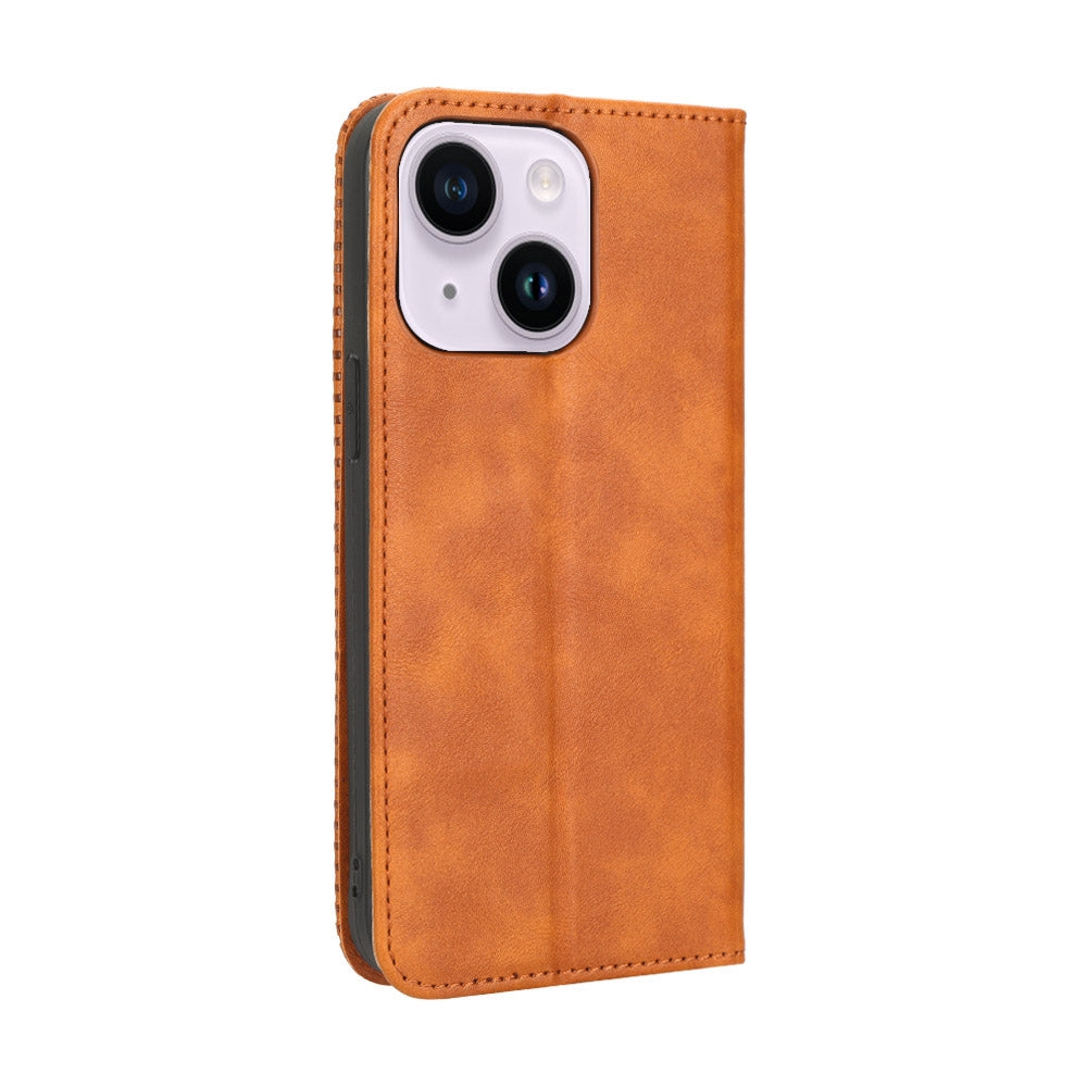 ELECTROPRIME For iPhone 15 Magnetic Buckle Retro Texture Leather Phone Case(Brown)