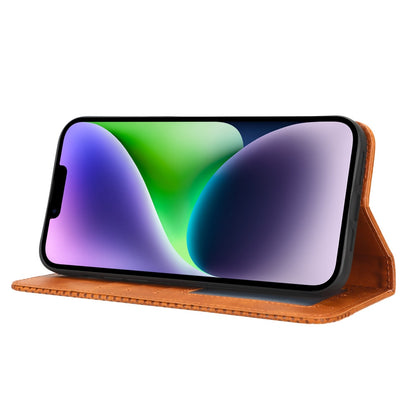 ELECTROPRIME For iPhone 15 Magnetic Buckle Retro Texture Leather Phone Case(Brown)