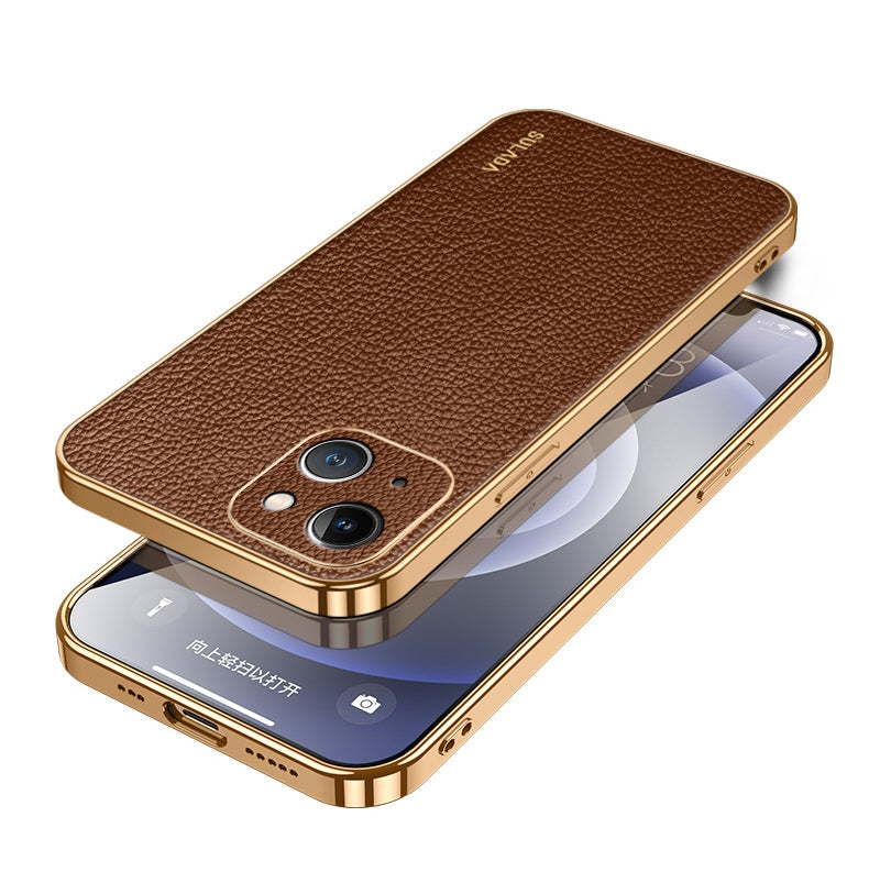 ELECTROPRIME For iPhone 15 SULADA TPU + Litchi Texture Leather Phone Case(Brown)
