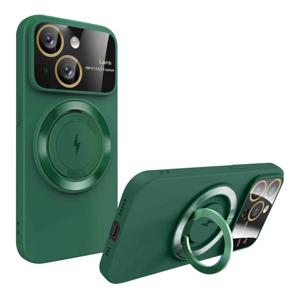 ELECTROPRIME For iPhone 15 Plus Large Window MagSafe Magnetic Holder Phone Case(Dark Green)
