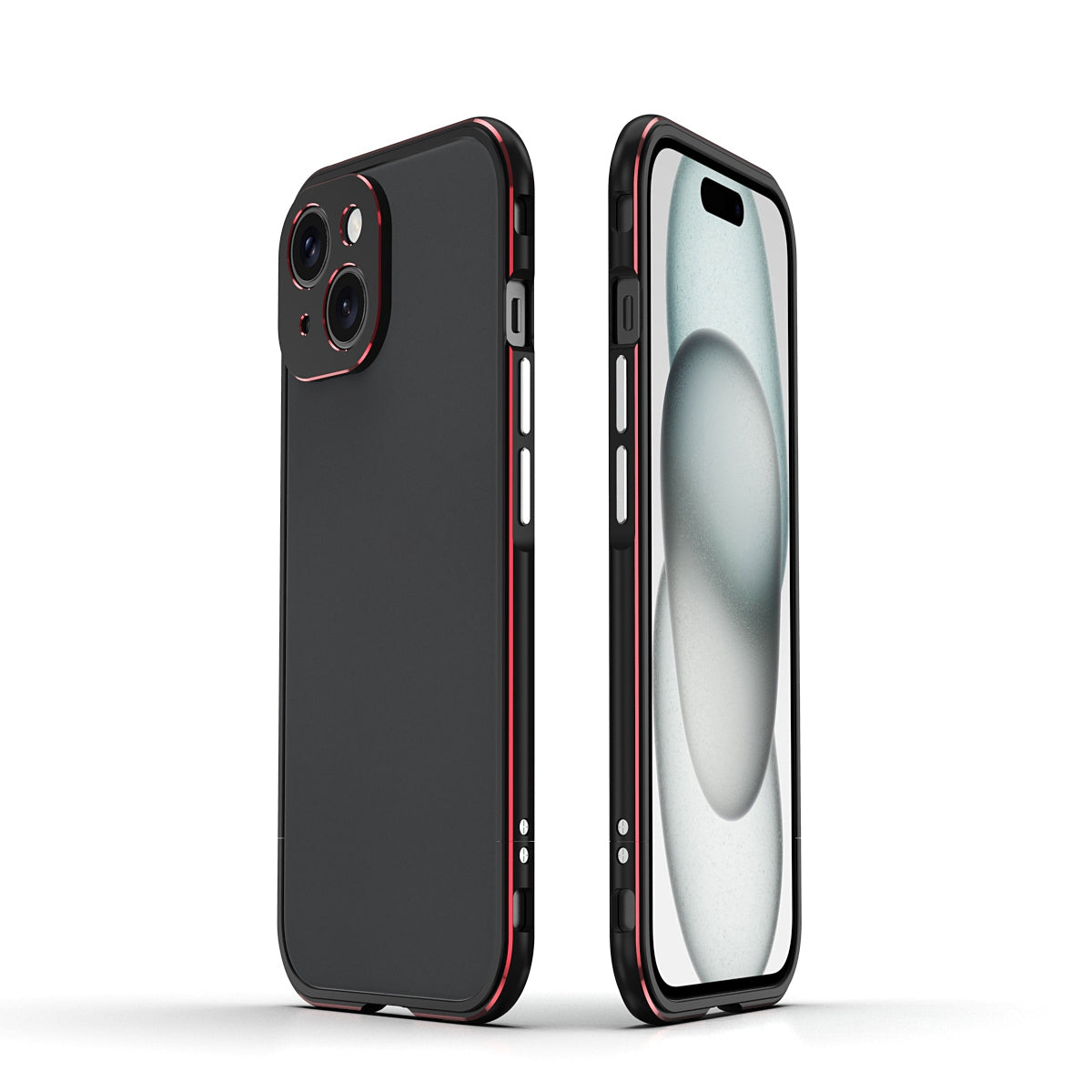 ELECTROPRIME For iPhone 15 Aurora Series Lens Protector + Metal Frame Phone Case(Black Red)