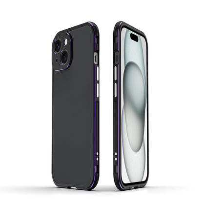 ELECTROPRIME For iPhone 15 Aurora Series Lens Protector + Metal Frame Phone Case(Black Purple)