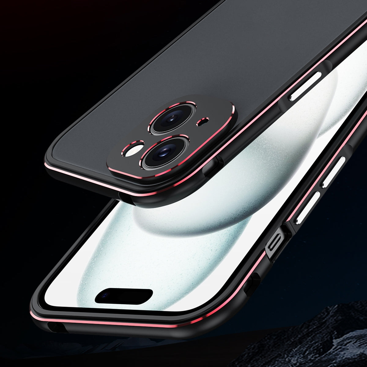 ELECTROPRIME For iPhone 15 Aurora Series Lens Protector + Metal Frame Phone Case(Black Purple)