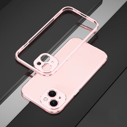 ELECTROPRIME For iPhone 15 Aurora Series Lens Protector + Metal Frame Phone Case(Pink Silver)