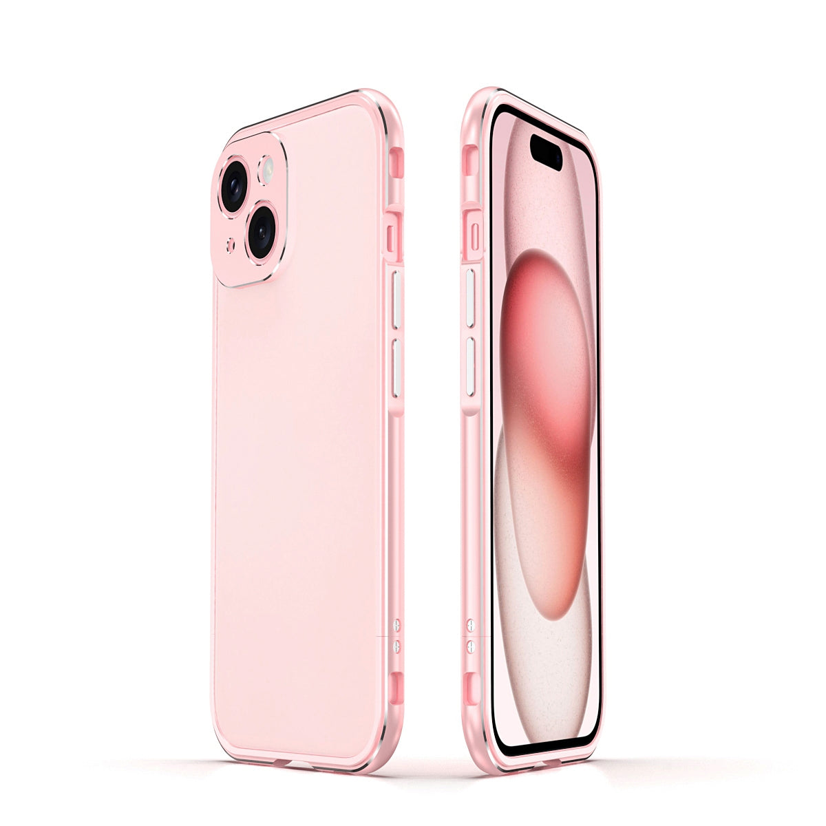 ELECTROPRIME For iPhone 15 Aurora Series Lens Protector + Metal Frame Phone Case(Pink Silver)