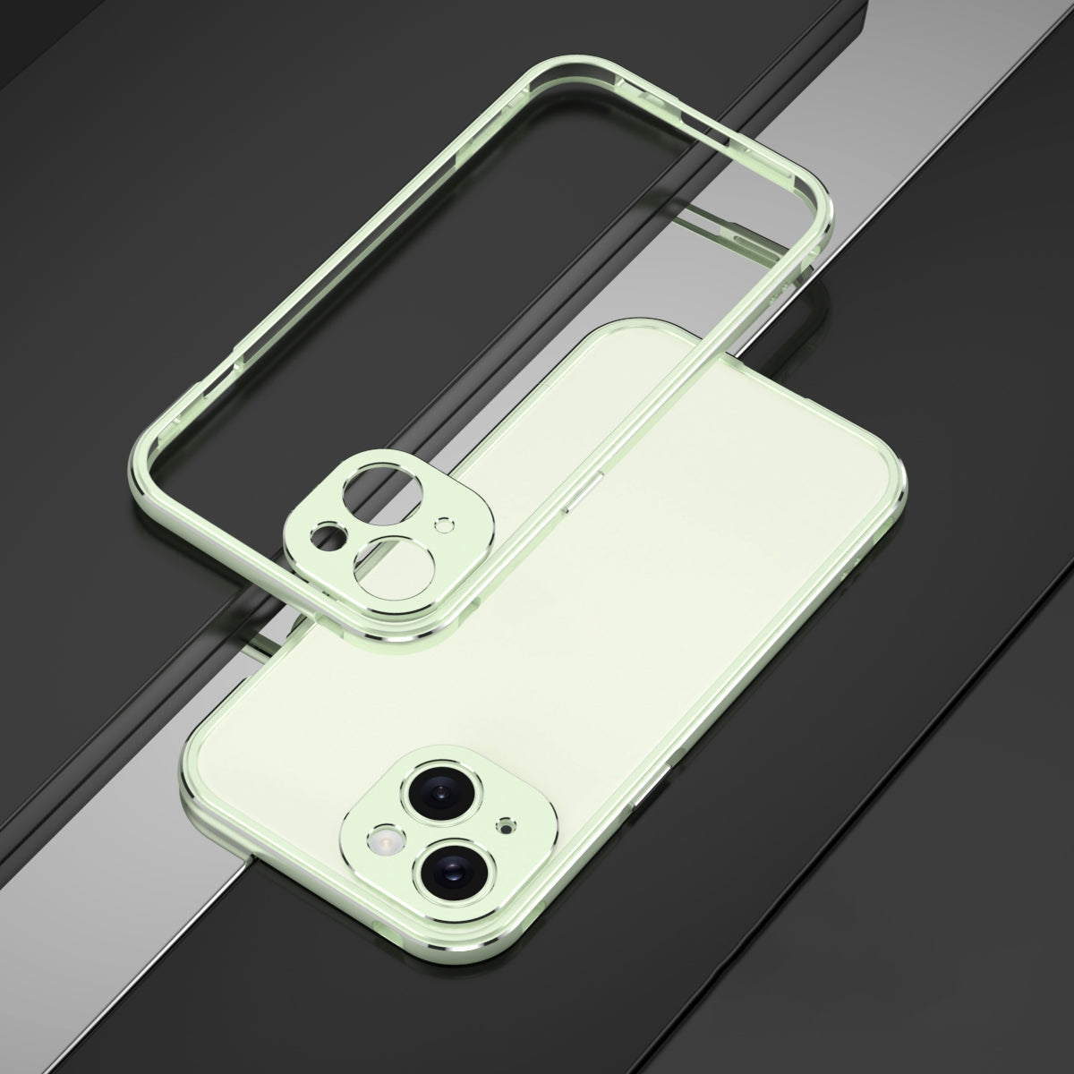 ELECTROPRIME For iPhone 15 Aurora Series Lens Protector + Metal Frame Phone Case(Green Silver)