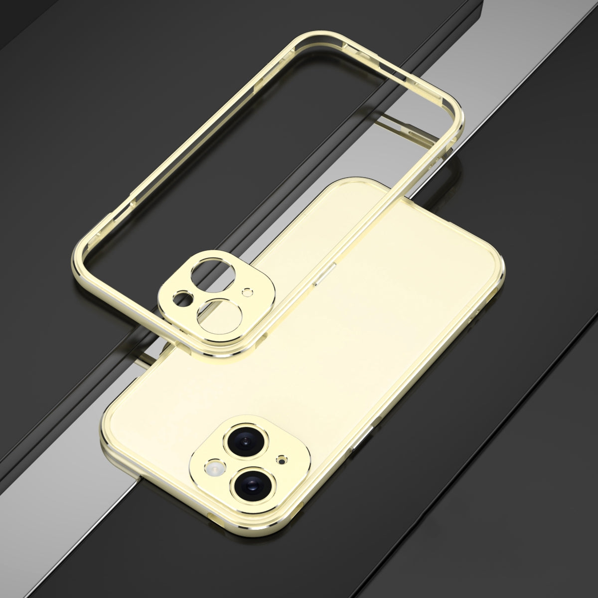 ELECTROPRIME For iPhone 15 Aurora Series Lens Protector + Metal Frame Phone Case(Gold Silver)