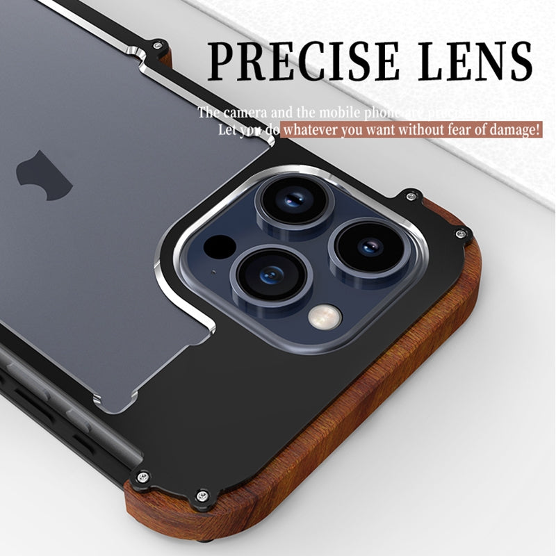 ELECTROPRIME For iPhone 15 Plus R-JUST Ironwood Generation Metal Hybrid Wood Phone Case