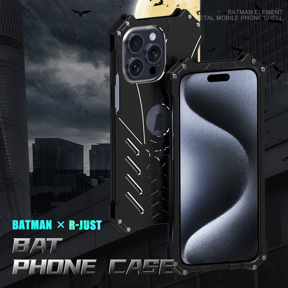 ELECTROPRIME For iPhone 15 Plus R-JUST Batman Hollow Metal Phone Protective Case(Black)