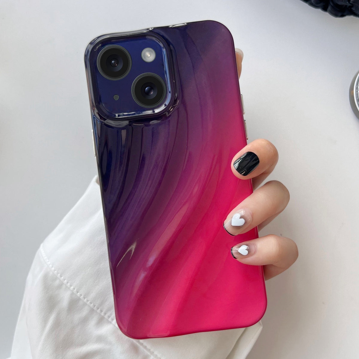ELECTROPRIME For iPhone 15 Wave Texture Gradient Color TPU Phone Case(Black-Rose Red)