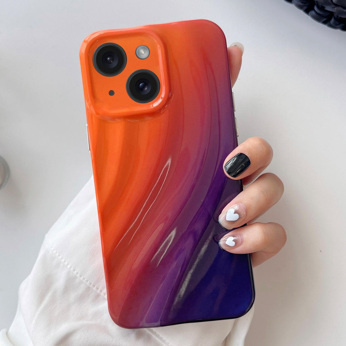 ELECTROPRIME For iPhone 15 Wave Texture Gradient Color TPU Phone Case(Orange-Black)