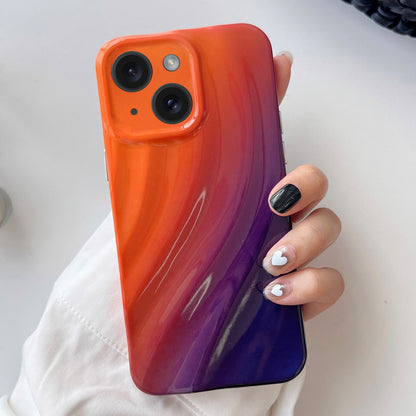 ELECTROPRIME For iPhone 15 Wave Texture Gradient Color TPU Phone Case(Orange-Black)