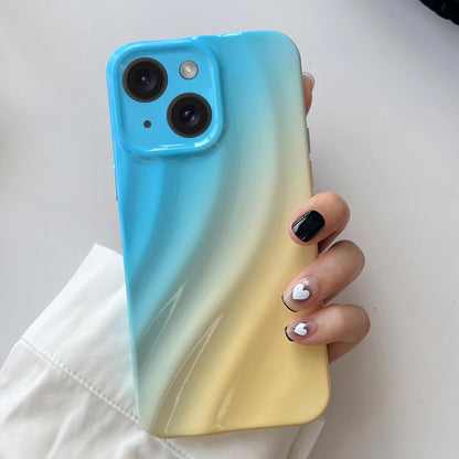 ELECTROPRIME For iPhone 15 Wave Texture Gradient Color TPU Phone Case(Blue-Yellow)