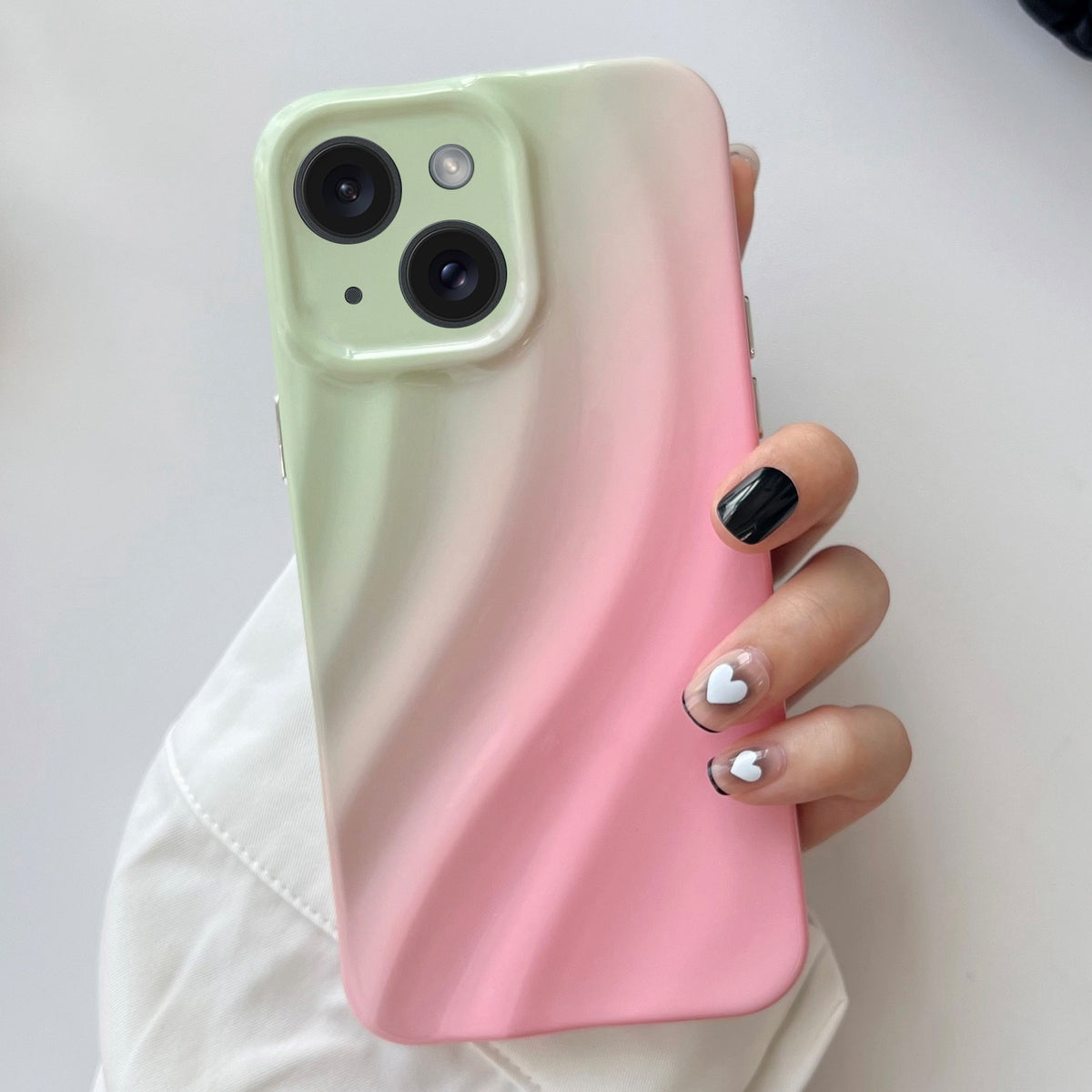 ELECTROPRIME For iPhone 15 Wave Texture Gradient Color TPU Phone Case(Green-Pink)