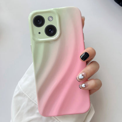 ELECTROPRIME For iPhone 15 Wave Texture Gradient Color TPU Phone Case(Green-Pink)