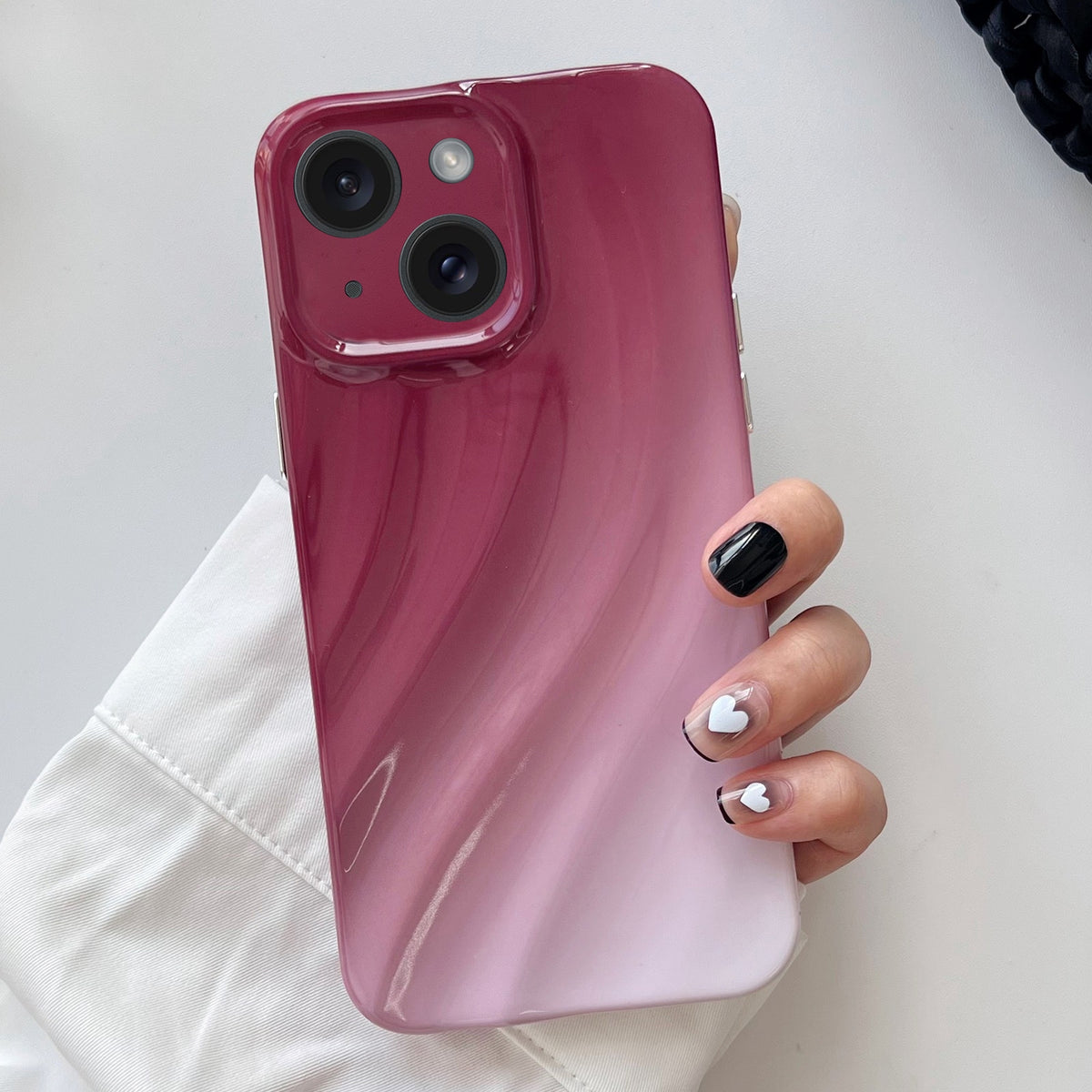 ELECTROPRIME For iPhone 15 Wave Texture Gradient Color TPU Phone Case(Wine Red-White)