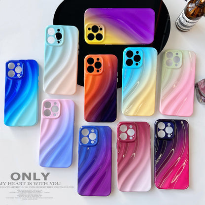ELECTROPRIME For iPhone 15 Wave Texture Gradient Color TPU Phone Case(Pink-Blue)