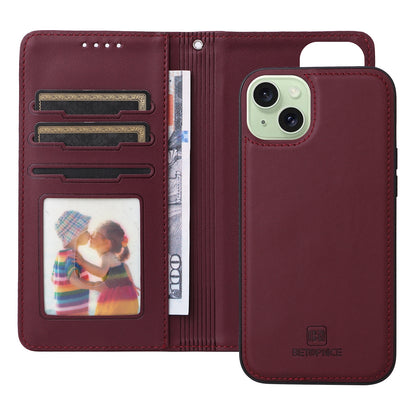 ELECTROPRIME For iPhone 15 Plus BETOPNICE BN-005 2 in 1 Detachable Imitate Genuine Leather Phone Case(Wine Red)
