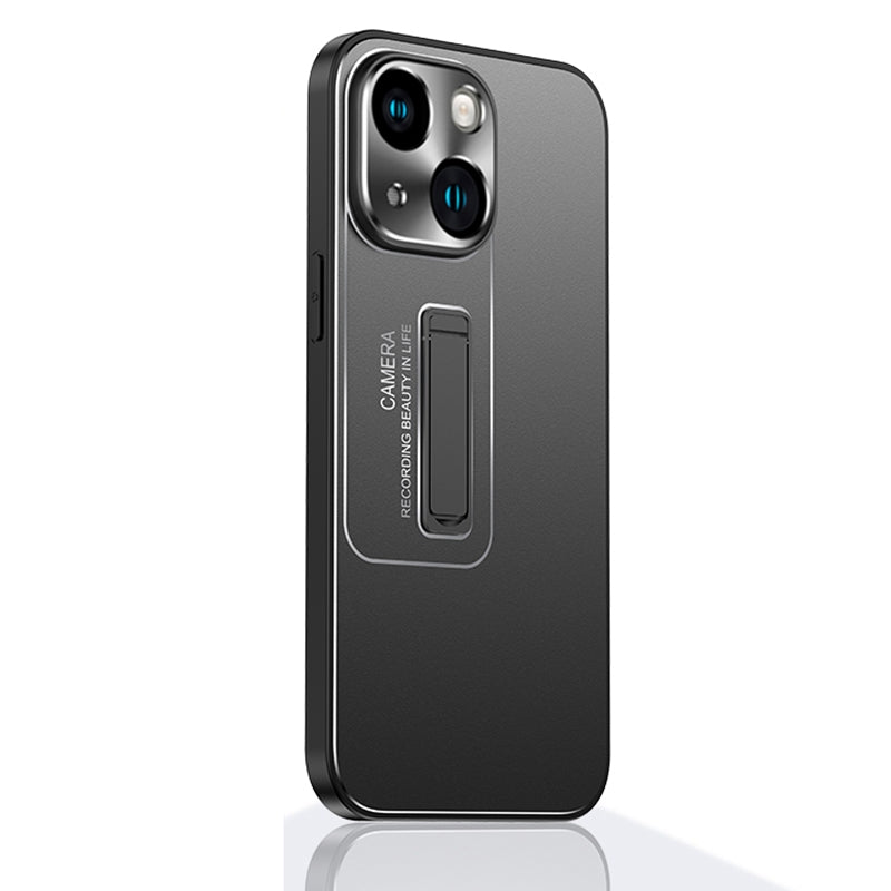 ELECTROPRIME For iPhone 15 Frosted Metal Hybrid TPU Holder Phone Case(Black)