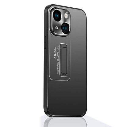 ELECTROPRIME For iPhone 15 Frosted Metal Hybrid TPU Holder Phone Case(Black)