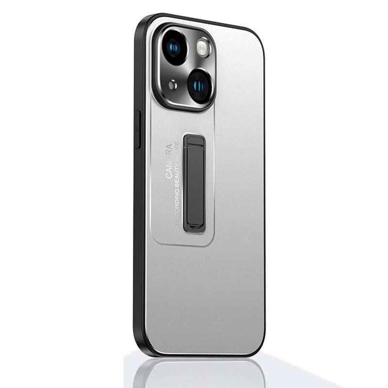 ELECTROPRIME For iPhone 15 Frosted Metal Hybrid TPU Holder Phone Case(Silver)