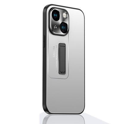 ELECTROPRIME For iPhone 15 Frosted Metal Hybrid TPU Holder Phone Case(Silver)