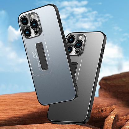 ELECTROPRIME For iPhone 15 Frosted Metal Hybrid TPU Holder Phone Case(Silver)