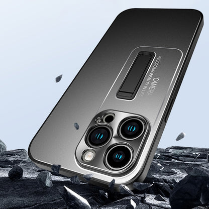 ELECTROPRIME For iPhone 15 Frosted Metal Hybrid TPU Holder Phone Case(Silver)