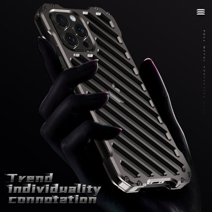 ELECTROPRIME For iPhone 15 Plus R-JUST RJ-50 Hollow Breathable Armor Metal Phone Case(Space Grey)