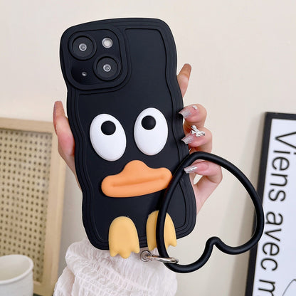 ELECTROPRIME For iPhone 15 Wave Edge Big Duck Silicone Phone Case with Wristband(Black)
